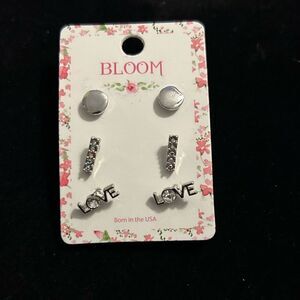 NWT Bloom 3 pairs earring set silver tone